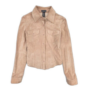 BEBE 90s Suede Leather Pearl Snap Shirt Elevated Western Y2k Downtown Girl Boho